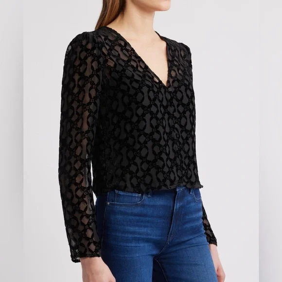 PAIGE Amaya Black Sheer Silk Blend Blouse - Picture 12 of 14